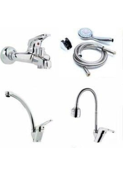 Mutfak Lavabo Banyo Musluğu Çeşmesi Bataryası Duş Alosu 4 Lü Set