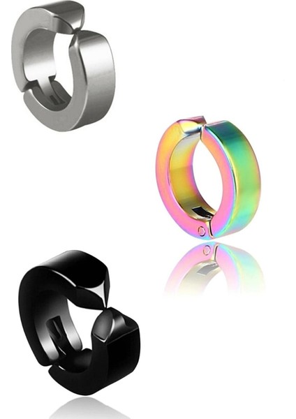 3 Sıkıştırmalı Kıskaçlı Kadın Erkek Çelik Halka Küpe