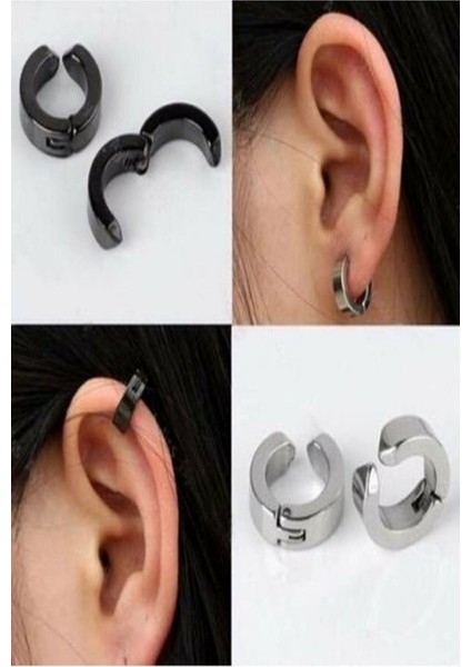 3 Sıkıştırmalı Kıskaçlı Kadın Erkek Çelik Halka Küpe fiyatları