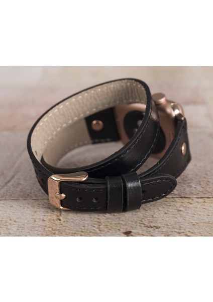 Apple Watch Uyumlu Deri Kordon 42-44-45MM Slim Double Tour Rg Rst1 Siyah fiyatları