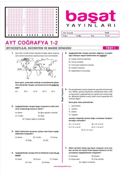 Başat Yayınları Ayt Coğrafya Çek Kopar Test