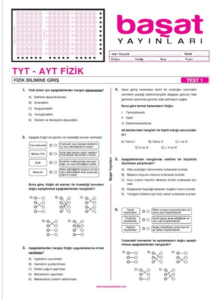 Başat Yayınları Tyt-Ayt Fizik Çek Kopar Test