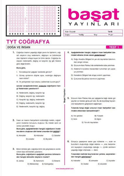 Başat Yayınları Tyt Coğrafya Çek Kopar Test