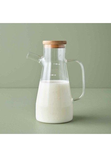 Borosilikat Cam Bambu Kapaklı Yağlık Sirkelik 900 ml