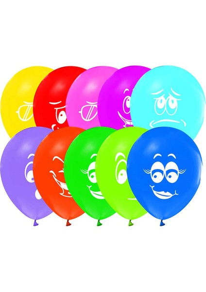 Gülen Yüz Emoji Baskılı Karışık Renk Balon 50 Adet