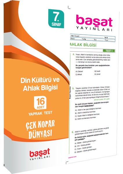 Başat Yayınları 7. Sınıf Din Kültürü ve Ahlak Bilgisi Çek Kopar Test