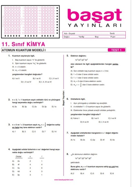 Başat Yayınları 11. Sınıf Kimya Çek Kopar Test