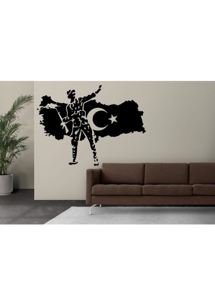 Türkiye Harıtası ve Asker Silüeti Duvar Sticker 63 x 80 cm