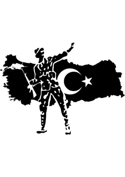 Türkiye Harıtası ve Asker Silüeti Duvar Sticker 63 x 80 cm