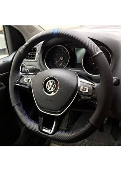 Peugeot 206 Dikmeli Direksiyon Kılıfı Alkantra Karbon Mavi
