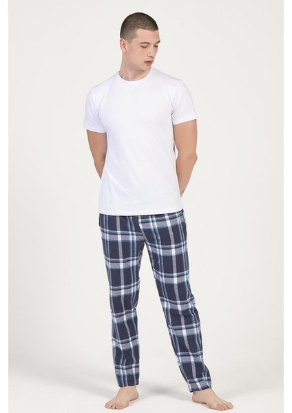 Unisex Tek Alt Kareli Penye Pijama