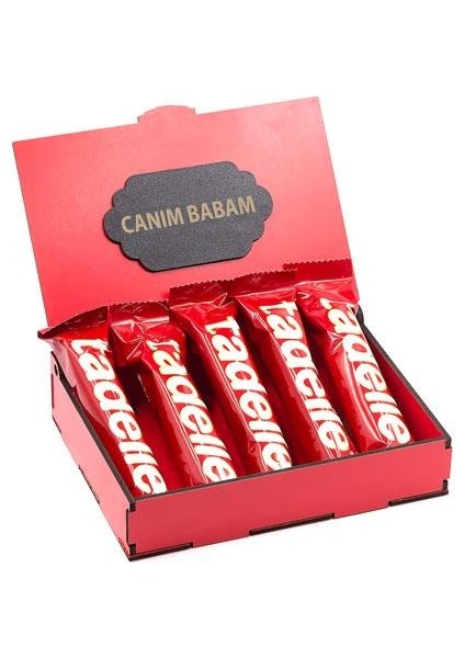 Canım Babam Yazılı Kırmızı Ahşap Hediye Kutusunda Tadelle Sütlü Çikolata 5'li