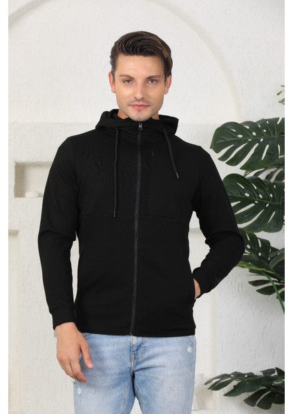 Erkek Siyah Fermuarlı Kapüşonlu Sweatshirt fırsatları