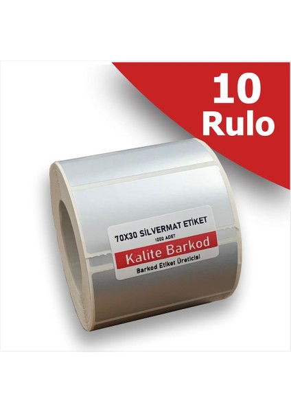 70X30 Silvermat Etiket | 10 Rulo Demirbaş Barkod Etiketi