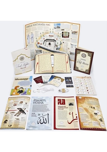 Kuran Okuyan Kalem Seti- Kalem Kuran Orta Boy Kabe Desenli