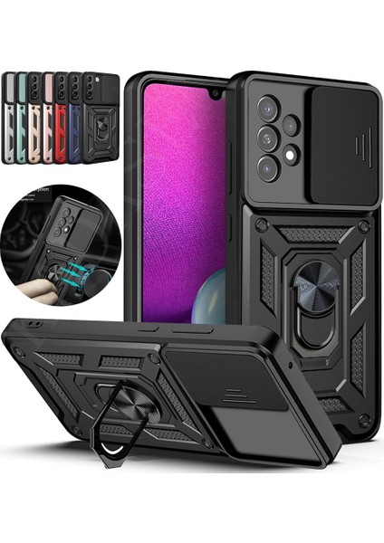 Samsung Galaxy A23 4g Kılıf Lens Sürgülü Yüzüklü Tank Armor Military Silikon Pars