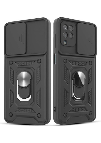 Samsung Galaxy M33 Kılıf Lens Sürgülü Yüzüklü Tank Armor Military Silikon Pars