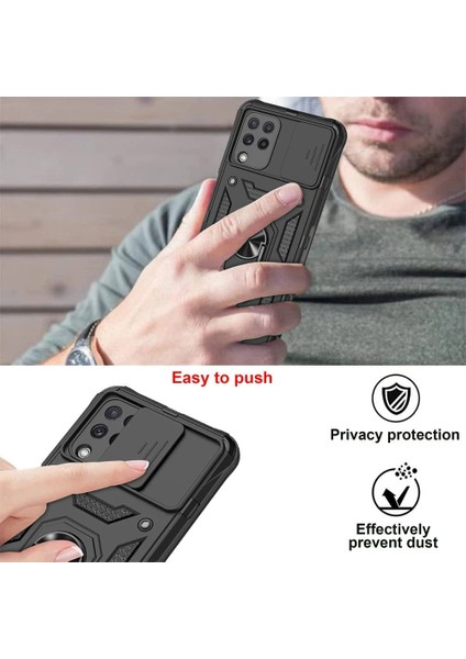 Samsung Galaxy M33 Kılıf Lens Sürgülü Yüzüklü Tank Armor Military Silikon Pars modelleri