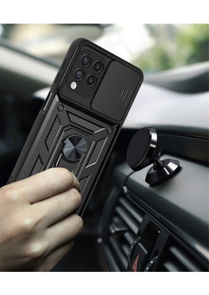 Samsung Galaxy M33 Kılıf Lens Sürgülü Yüzüklü Tank Armor Military Silikon Pars indirimleri