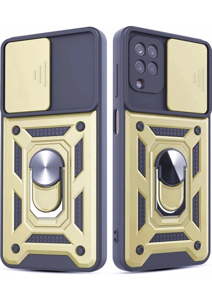 Samsung Galaxy M33 Kılıf Lens Sürgülü Yüzüklü Tank Armor Military Silikon Pars