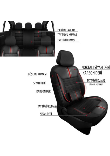 Volkswagen Passat B5.5 Uyumlu Koltuk Kılıfı Titan Serisi Deri - Kırmızı modelleri