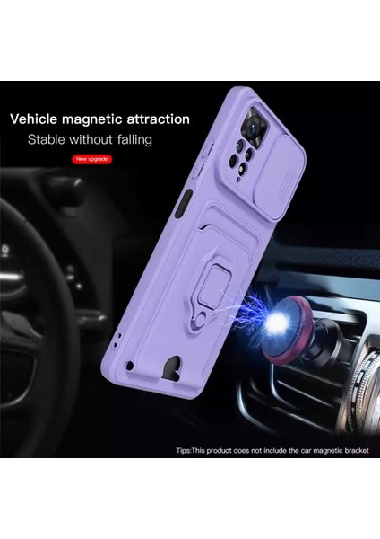 Xiaomi Redmi Note 11 Kılıf Kamera Lens Sürgülü Askılı Kartvizitli Silikon Zırh Tank
