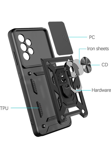 Samsung Galaxy A23 4g Kılıf Lens Sürgülü Yüzüklü Tank Armor Military Silikon Pars