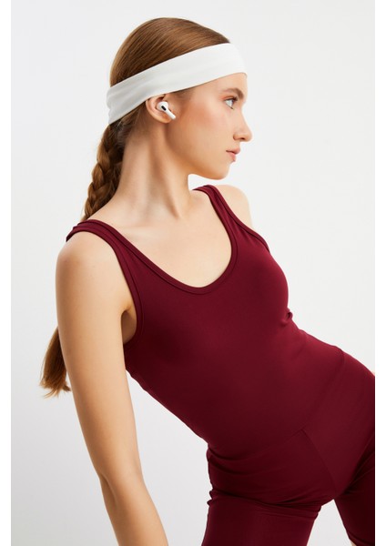 Beyaz Kadın Pamuklu Penye, Kaymaz, Terletmez, Ultra Hafif, Spor Saç Bandı Bandana