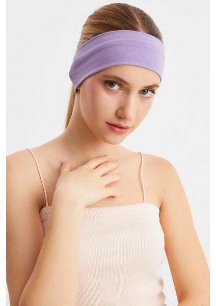 Lila Kadın Pamuklu Penye, Kaymaz, Terletmez, Ultra Hafif, Spor Saç Bandı Bandana
