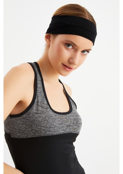 Siyah Kadın Pamuklu Penye, Kaymaz, Terletmez, Ultra Hafif, Spor Saç Bandı Bandana
