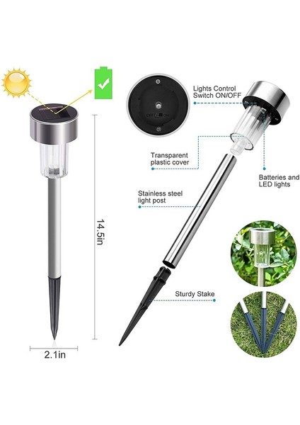 Gold Mirror Gün Işığı Sarı Ledli Solar Güneş Enerjili Bahçe Lambası 10'lu Set Metal Gövdeli