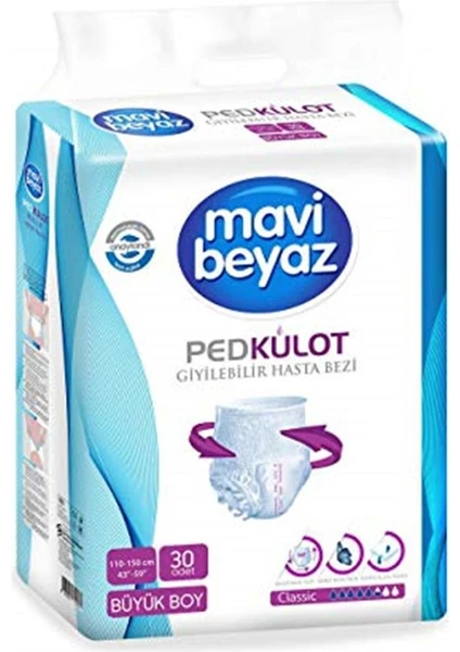 Mavi Beyaz Ped Emici Külot Hasta Bezi Large Büyük (30 Adet)