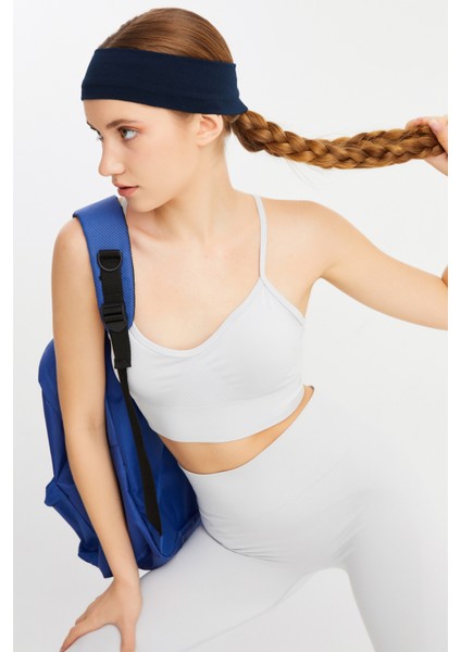 Lacivert Kadın Pamuklu Penye, Kaymaz, Terletmez, Ultra Hafif, Spor Saç Bandı Bandana