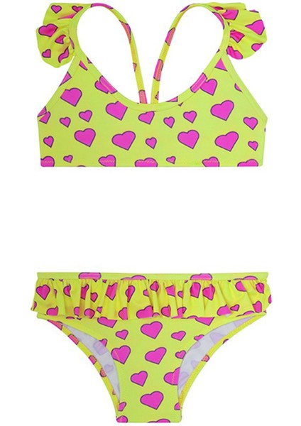 Çok Renkli Kız Çocuk Bikini Takım SM22110241 Neon Hearts Bikini