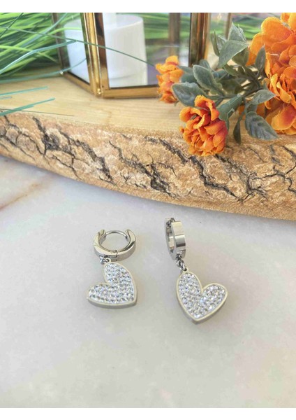 Aksesuarr Çarşısı Aksesuar Çarşısı Zirkon Taş Kalp Tasarımlı Silver Çelik Küpe fiyatları