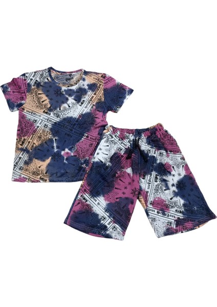 Kız Çocuk Batik Desenli Şortlu Takım