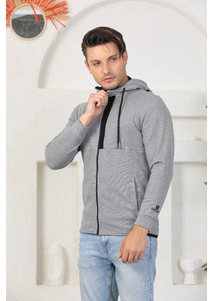 Erkek Gri Fermuarlı Kapüşonlu Sweatshirt fiyatları