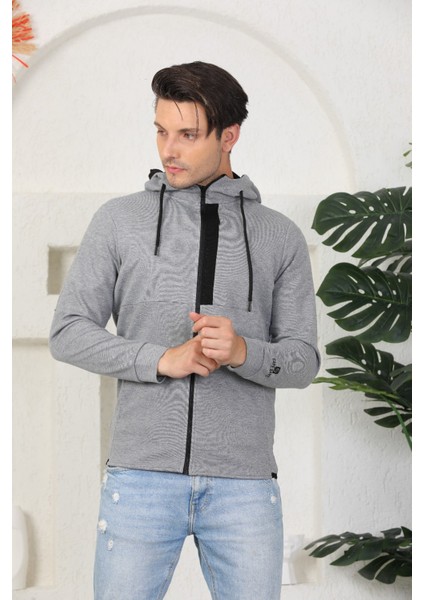 Erkek Gri Fermuarlı Kapüşonlu Sweatshirt modelleri