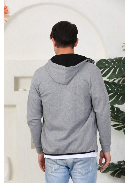 Erkek Gri Fermuarlı Kapüşonlu Sweatshirt indirimleri