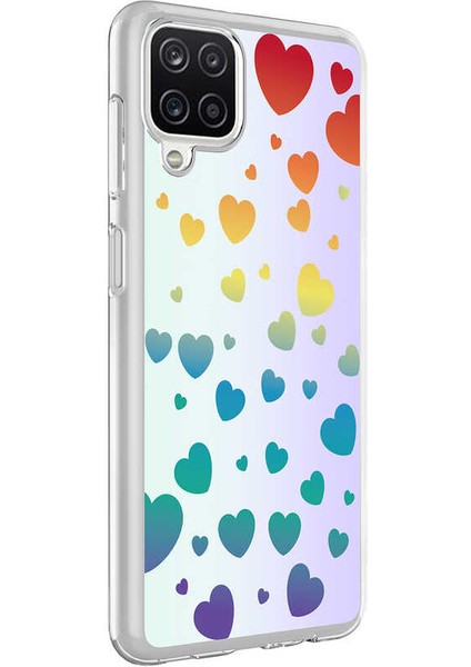 Samsung Galaxy A12 Kapak Kalp Desenli Fosforlu Silikon Kılıf