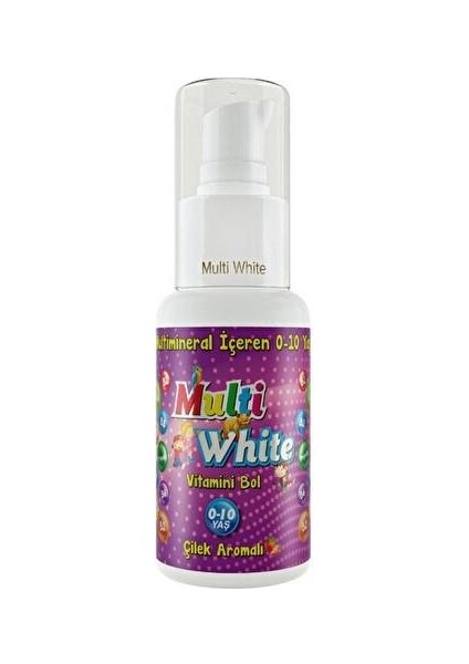 Multi White Multivitaminli Çilek Aromalı Çocuk Diş Macunu 50 ml ve U Şeklinde Diş Fırçası Mavi