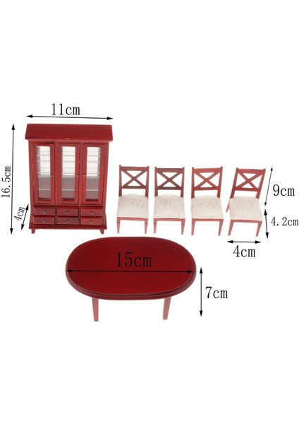 1/12 Dollhouse Mini Kırmızı Masa Sandalyeleri Dolap Simülasyon Manzara Süsleri (Yurt Dışından)