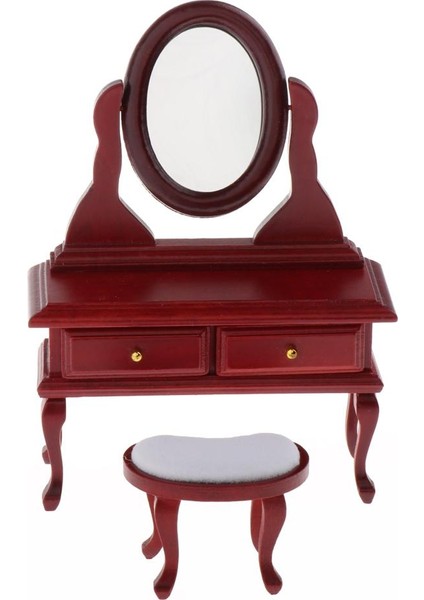 1/12 Dollhouse Vintage Ahşap Tuvalet Masası Ayna Dışkı Mobilyaları (Yurt Dışından)