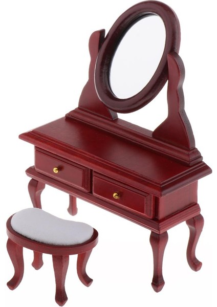 1/12 Dollhouse Vintage Ahşap Tuvalet Masası Ayna Dışkı Mobilyaları (Yurt Dışından) fiyatları