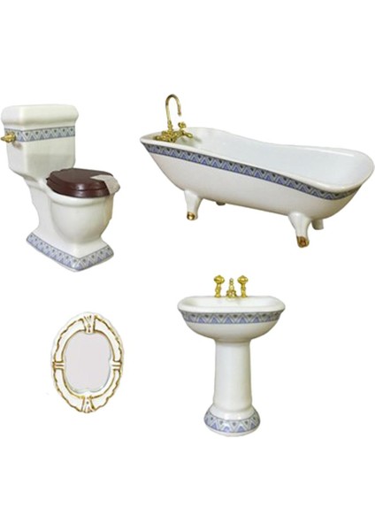 4pcs Mini Retro Seramik Banyo Mobilya Seti 1/12 Dollhouse Dekor Diy Yapımı (Yurt Dışından)