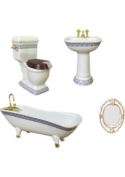 4pcs Mini Retro Seramik Banyo Mobilya Seti 1/12 Dollhouse Dekor Diy Yapımı (Yurt Dışından)