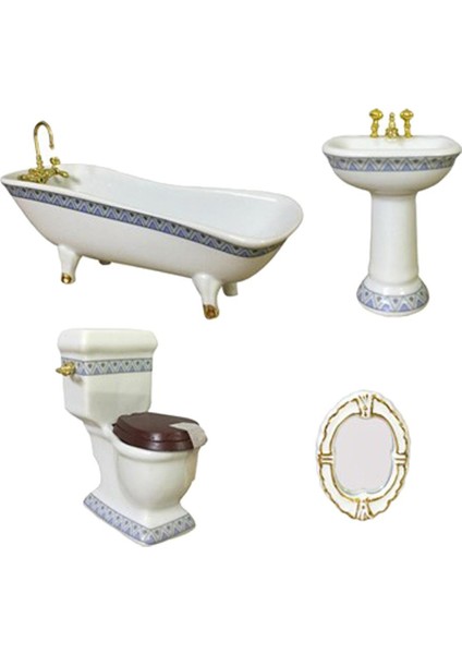 4pcs Mini Retro Seramik Banyo Mobilya Seti 1/12 Dollhouse Dekor Diy Yapımı (Yurt Dışından)