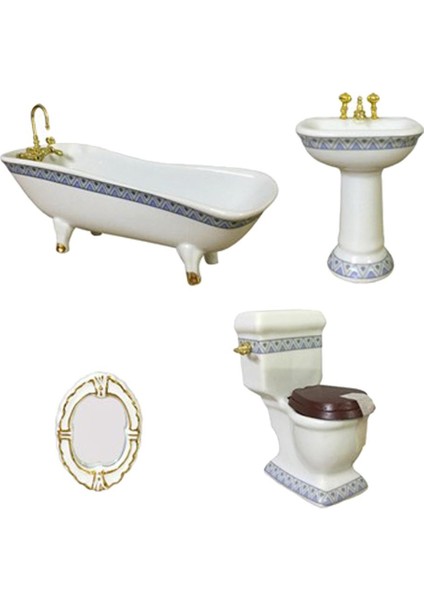 4pcs Mini Retro Seramik Banyo Mobilya Seti 1/12 Dollhouse Dekor Diy Yapımı (Yurt Dışından)