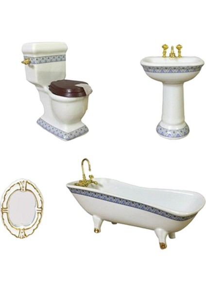 4pcs Mini Retro Seramik Banyo Mobilya Seti 1/12 Dollhouse Dekor Diy Yapımı (Yurt Dışından)