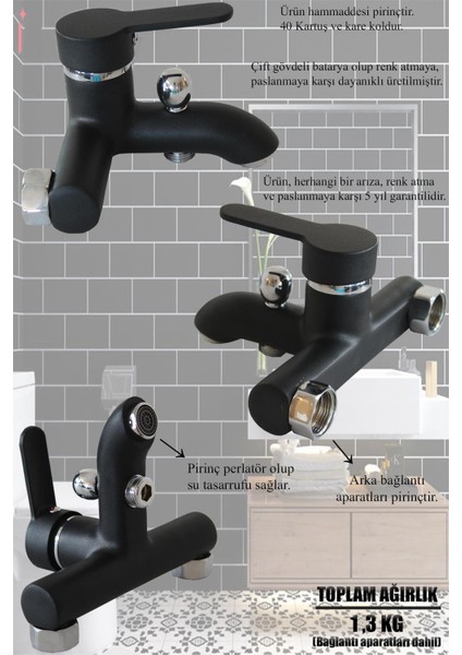 Lavabo Banyo Mutfak Bataryası Ve Diamond Robot Duş Siyah Banyo Seti Armatür Musluk Batarya Duş Minel